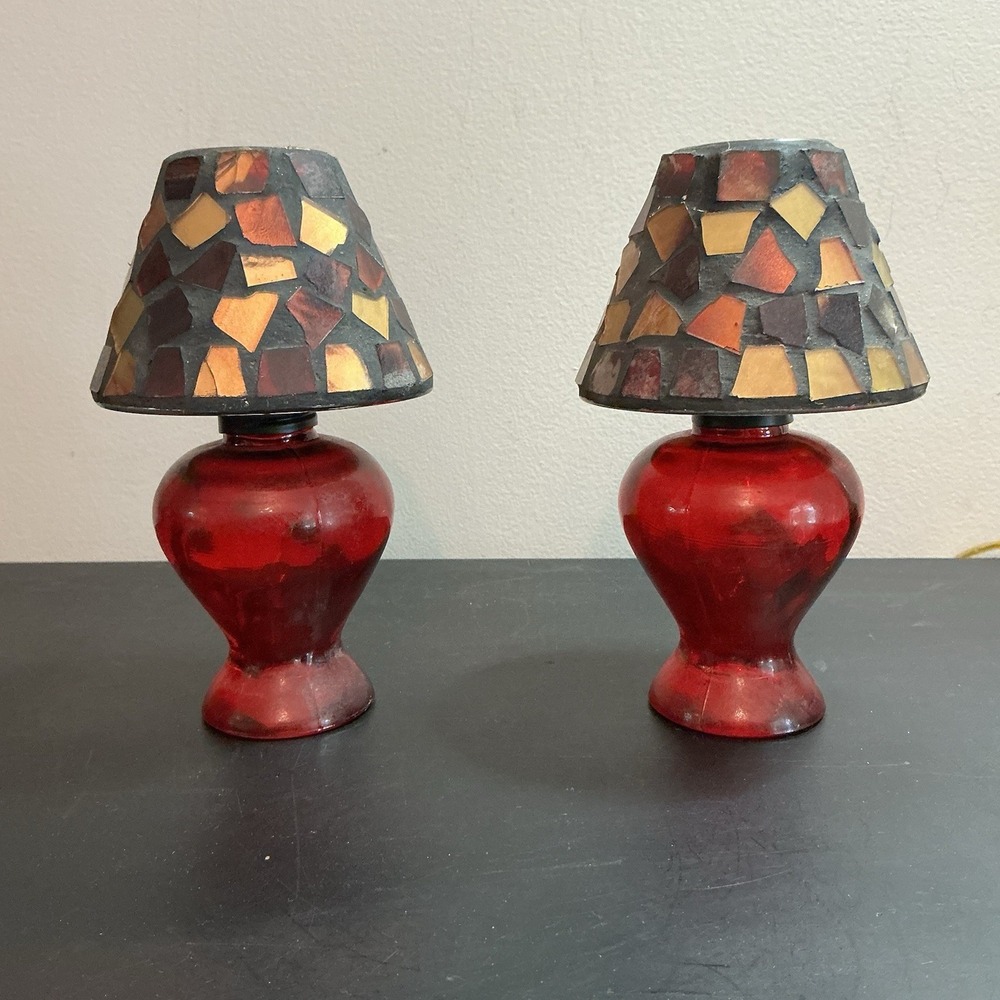 TWO GLASS Tealight Candle Holders With Glass Shades Beautiful design 6 inch